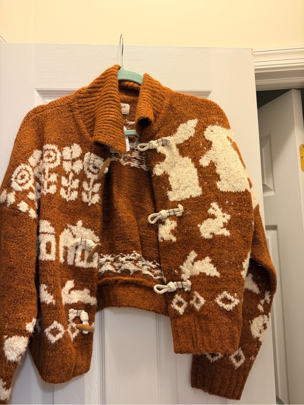 Free People Rust and Cream Bunny Toggle Cardigan